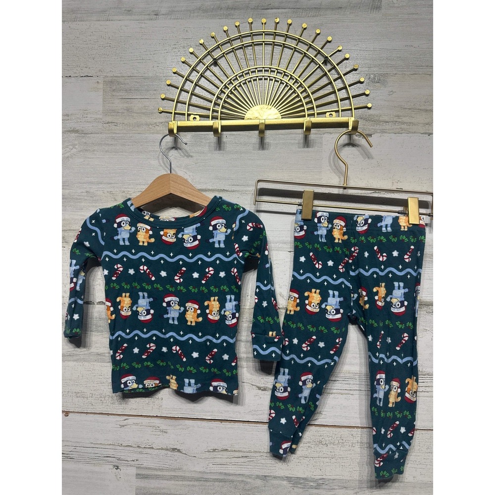Bluey Christmas Pajama Set Kids 2T Teal Holiday Bluey Bingo Print